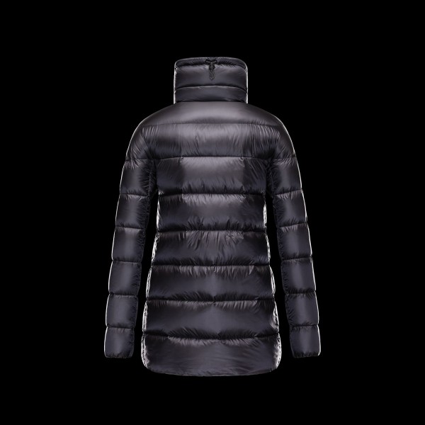 Moncler lungo nero semplice collo alto Cappotti